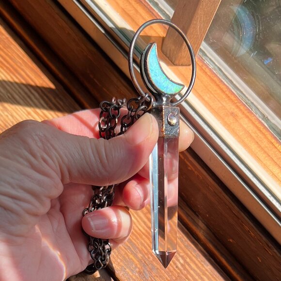 Quartz, Monarch Opal Crescent Moon Necklace in Electroformed Copper by Query Eve - Picture 8 of 10